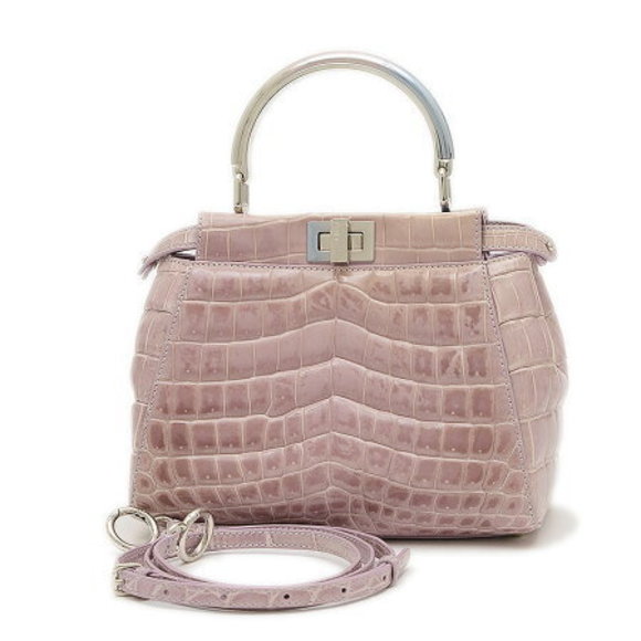 FENDI Peekaboo Handbag Purple Crocodile Leather - Picture 1 of 7